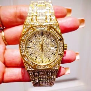 Gold Crystal-Embellished Watch (Unisex)